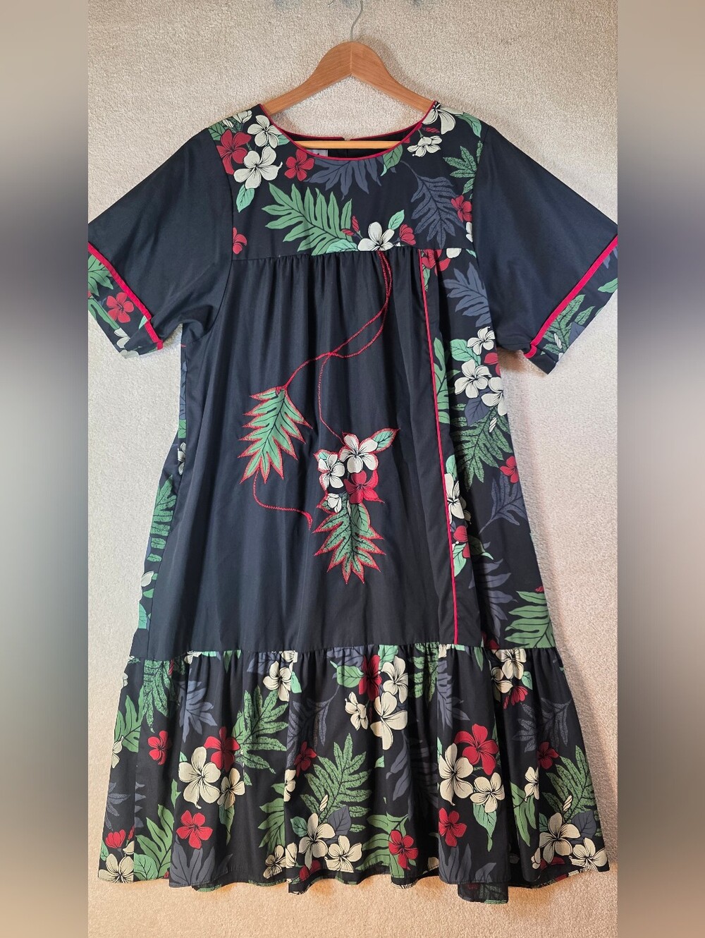 Vintage RM Hawaiian MuuMuu House Dress Ferns Floral Midi Patio Lounge Boho XL